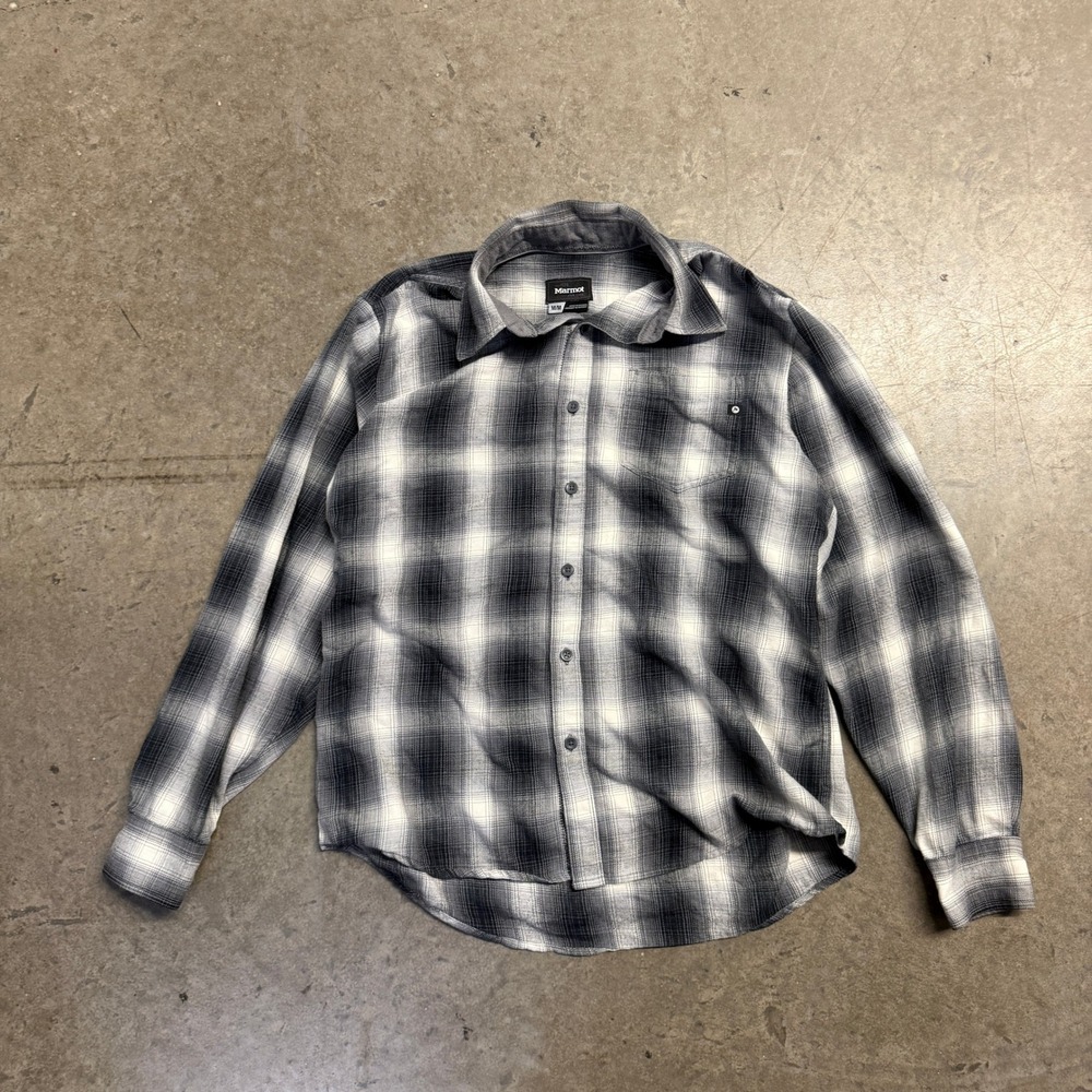 Marmot Mens Black White Plaid Flannel Long Sleeve Button Down Shirt Medium